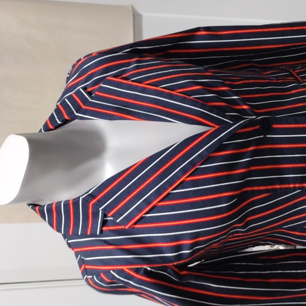 Talbots womens orange, red and blue vertical stripes cotton blazer. Size 6
